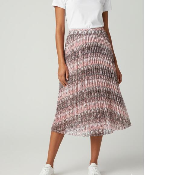 CJ Banks Plus Size 1X Pleated Midi Skirt Ikat Print Coral Black Flowy Boho Chic - Picture 1 of 8